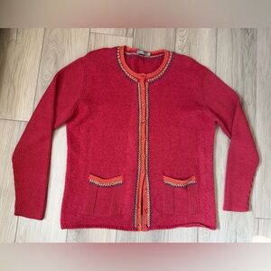 MFH Knits Alpaca Wool Embroidered Floral Women's Red Cardigan Sweater XXL